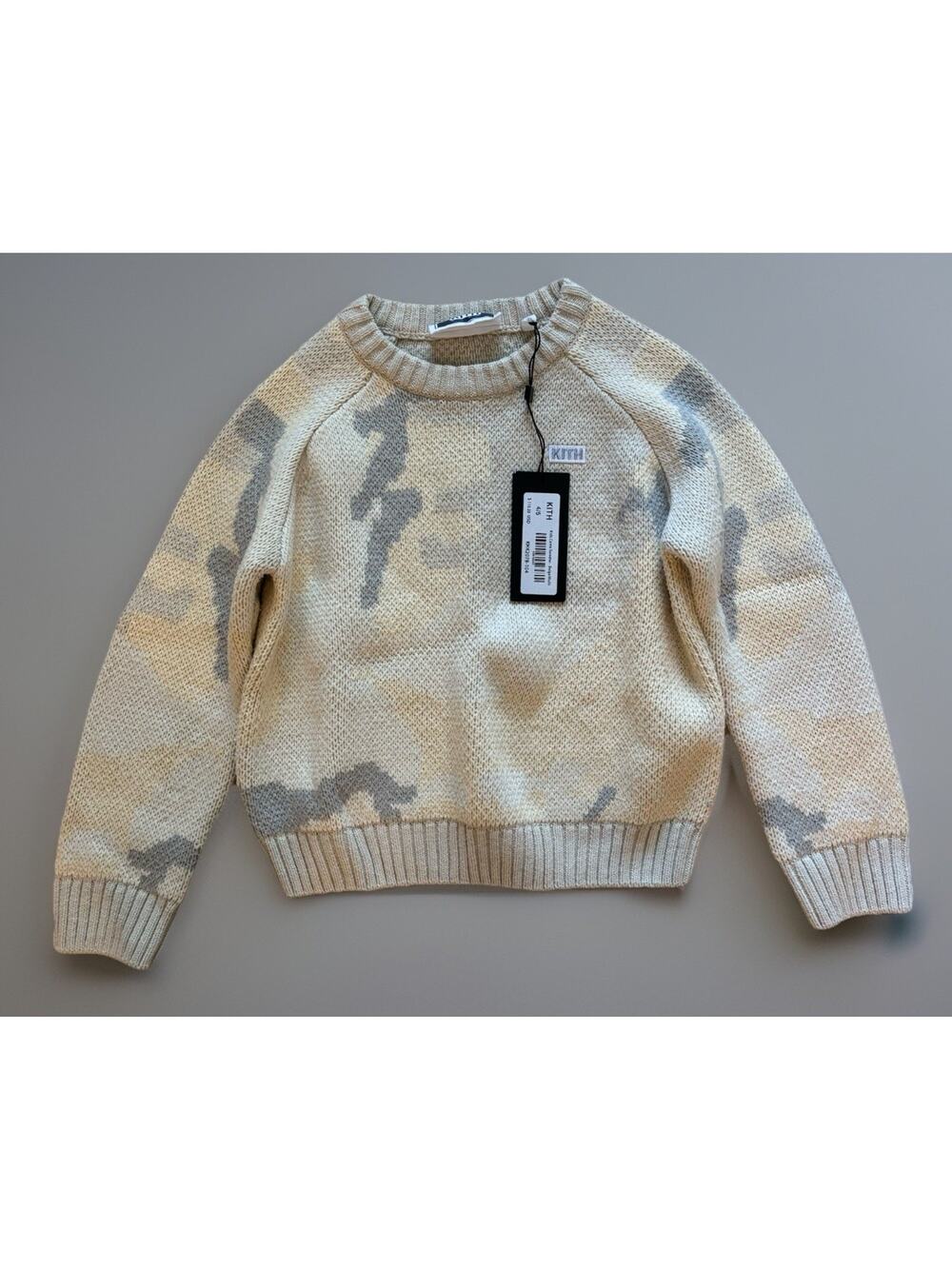 NWT Kith Kids Size XS (4/5) Camo Crew Sweater In Beige Multi